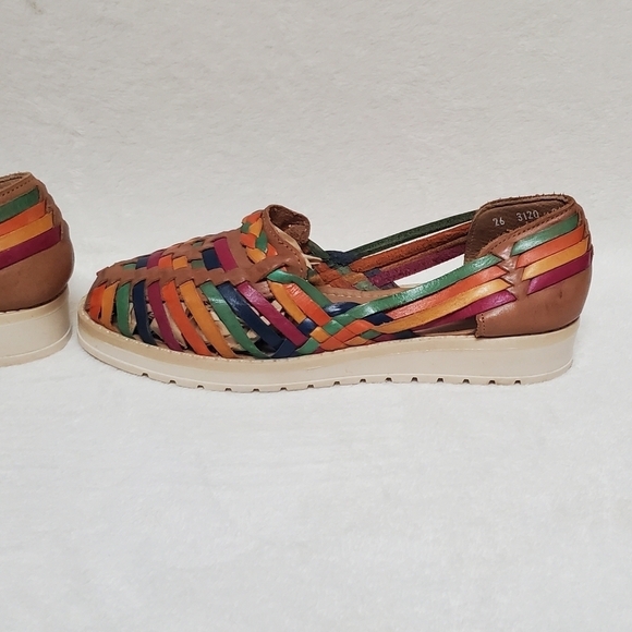 Boho Mexican Style Rainbow Braided Leather Chunky Sole Huarache Sandals - Picture 9 of 14